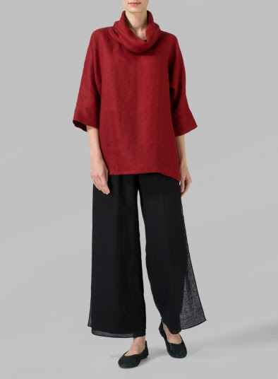 Cowl Neck Linen Pullover