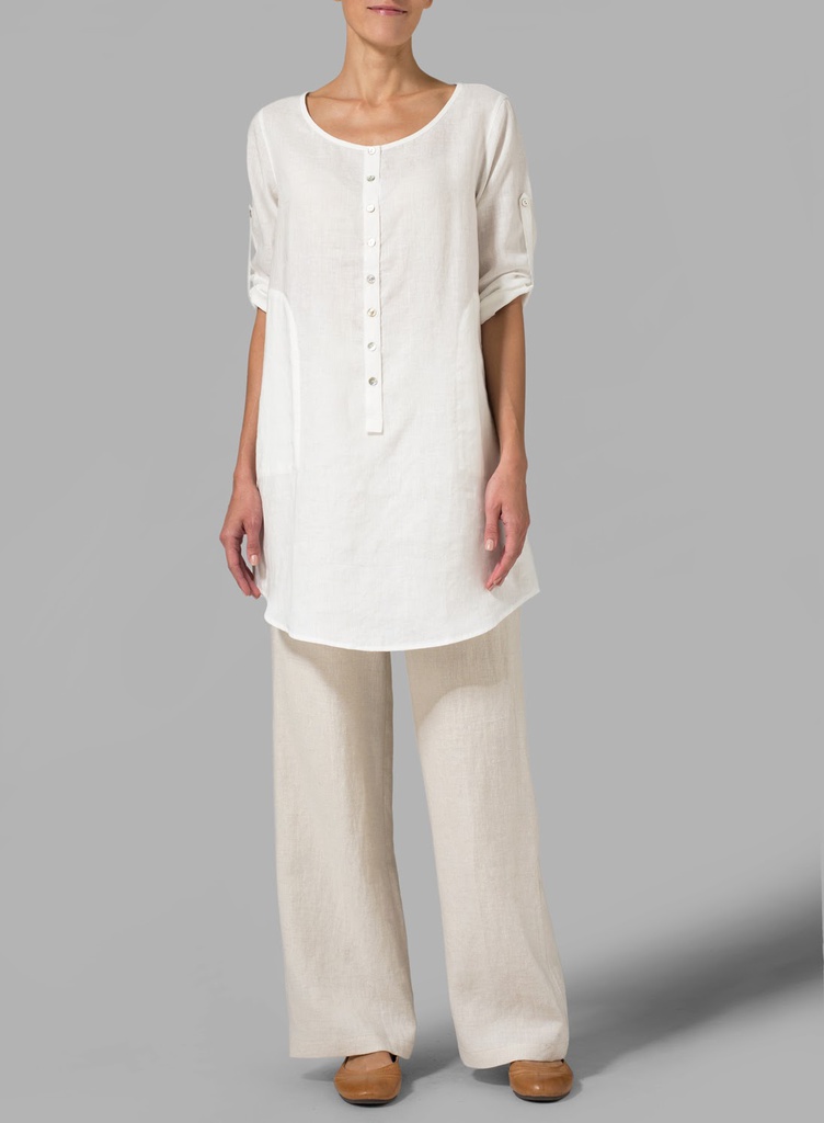 Half Button Down Epauletted Linen Tunic