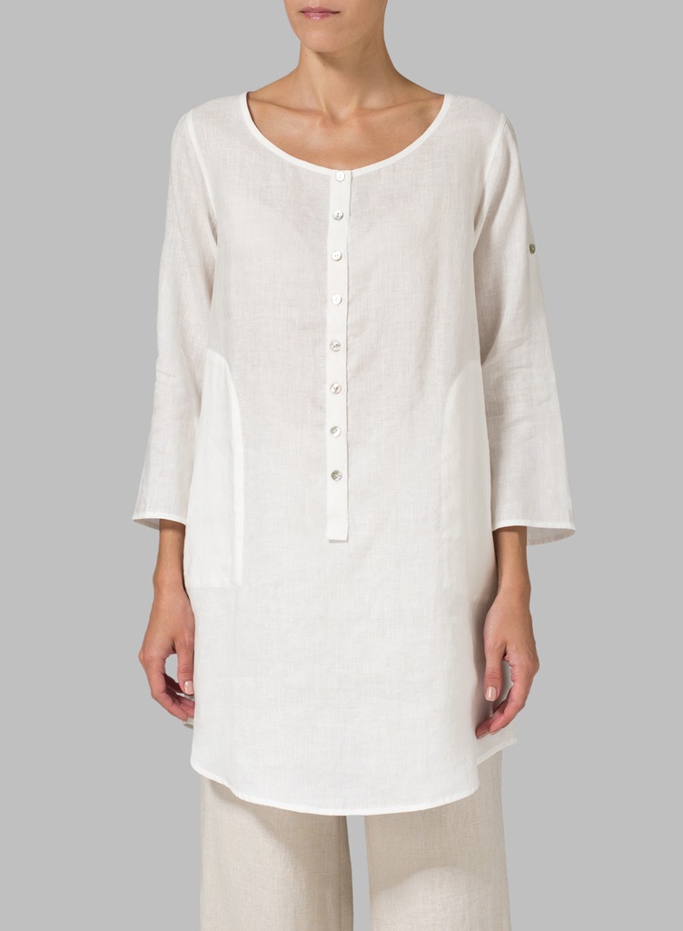 Half Button Down Epauletted Linen Tunic
