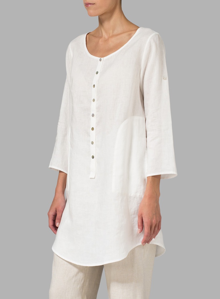 Half Button Down Epauletted Linen Tunic