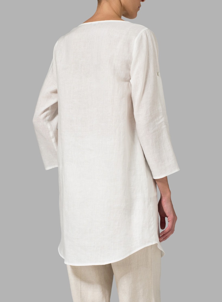 Half Button Down Epauletted Linen Tunic