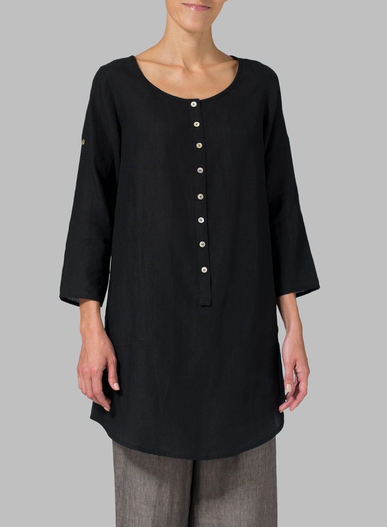 Half Button Down Epauletted Linen Tunic