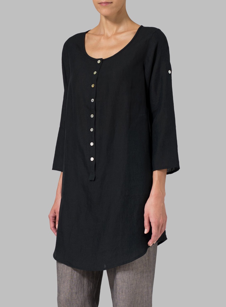 Half Button Down Epauletted Linen Tunic