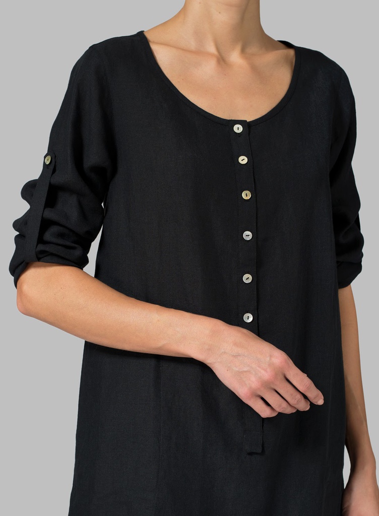 Half Button Down Epauletted Linen Tunic