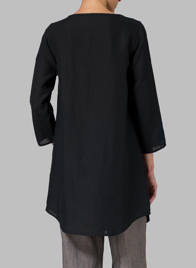 Half Button Down Epauletted Linen Tunic