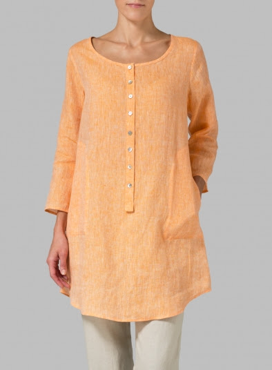 Half Button Down Epauletted Linen Tunic