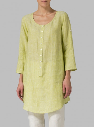 Half Button Down Epauletted Linen Tunic