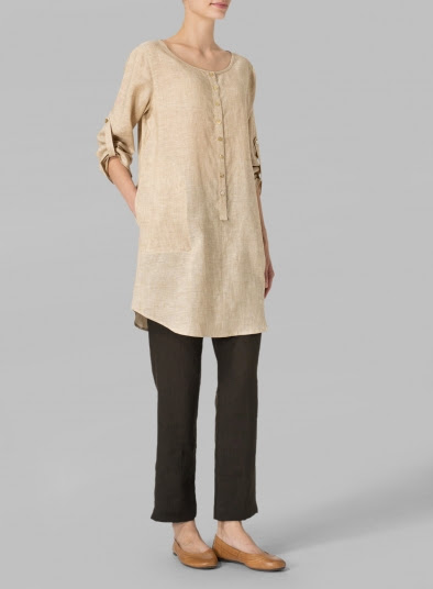 Half Button Down Epauletted Linen Tunic