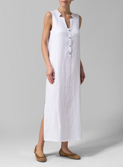 Neck Detailed Linen Dress