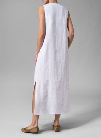 Neck Detailed Linen Dress