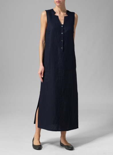Neck Detailed Linen Dress
