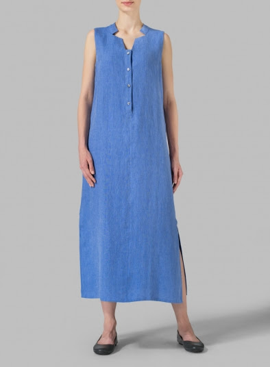 Neck Detailed Linen Dress