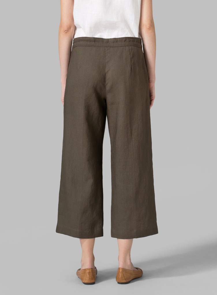 Linen Elastic Waist Capri Pants