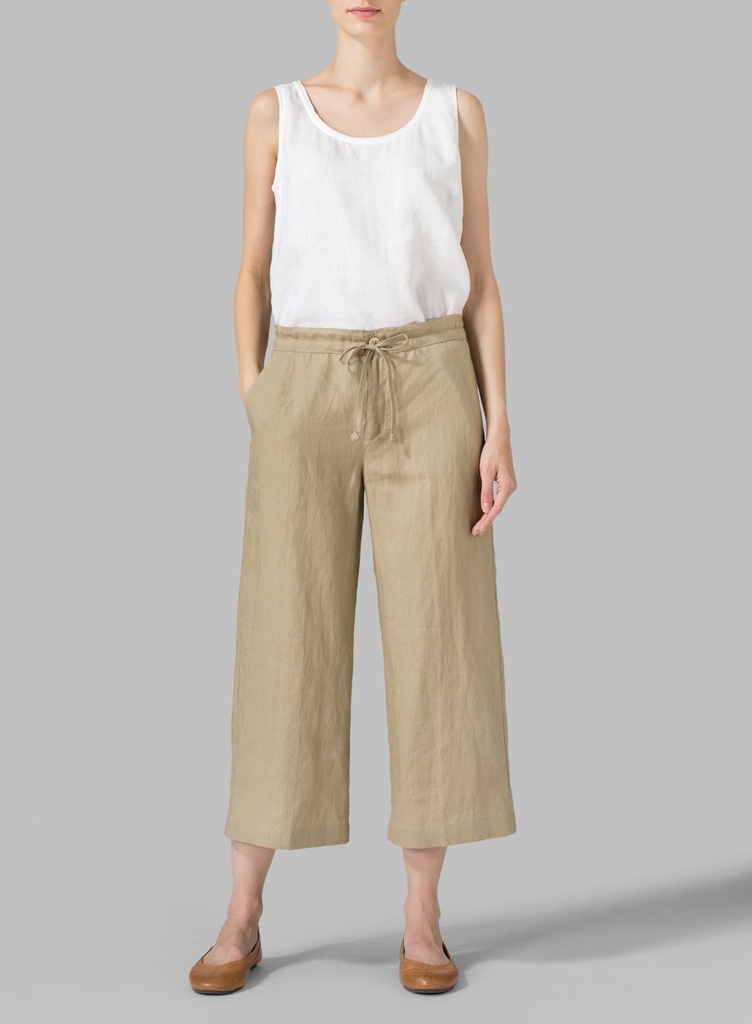 Linen Elastic Waist Capri Pants