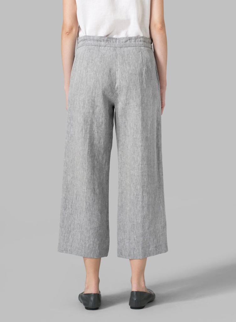 Linen Elastic Waist Capri Pants