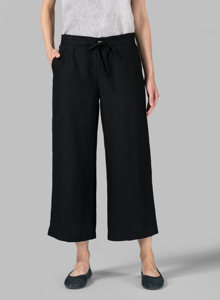 Linen Elastic Waist Capri Pants