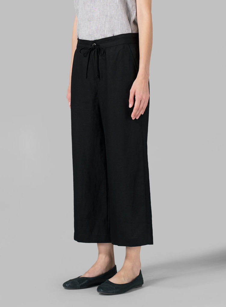 Linen Elastic Waist Capri Pants