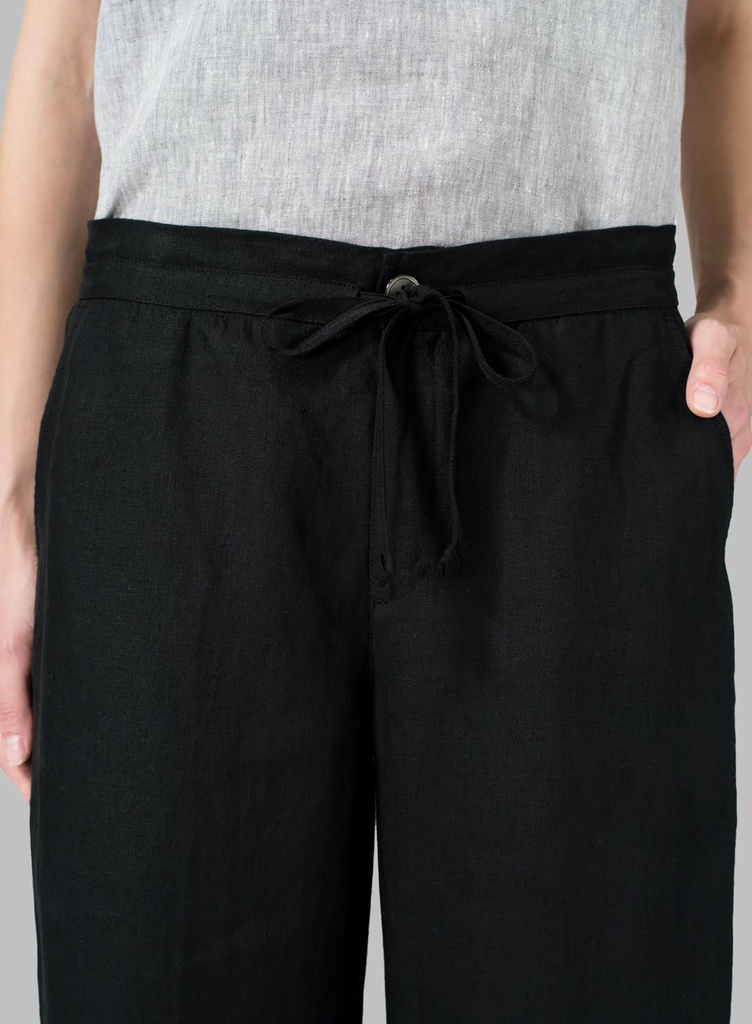 Linen Elastic Waist Capri Pants