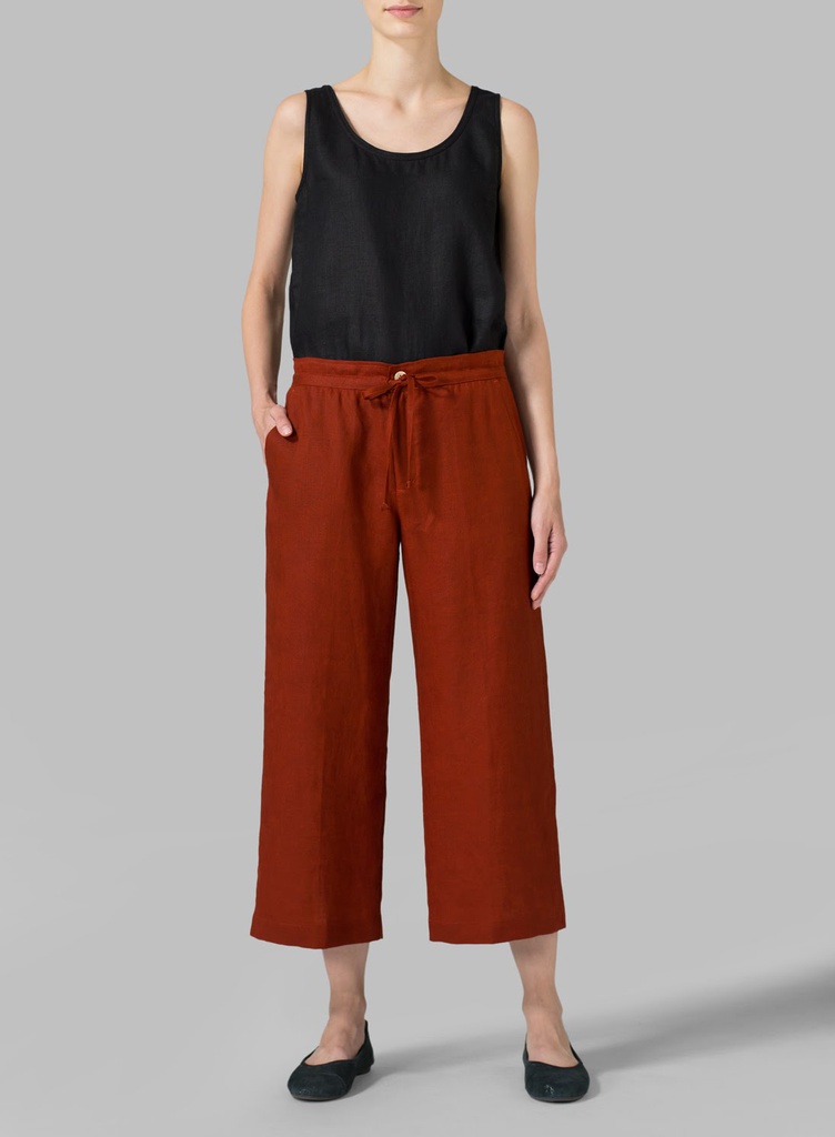 Linen Elastic Waist Capri Pants