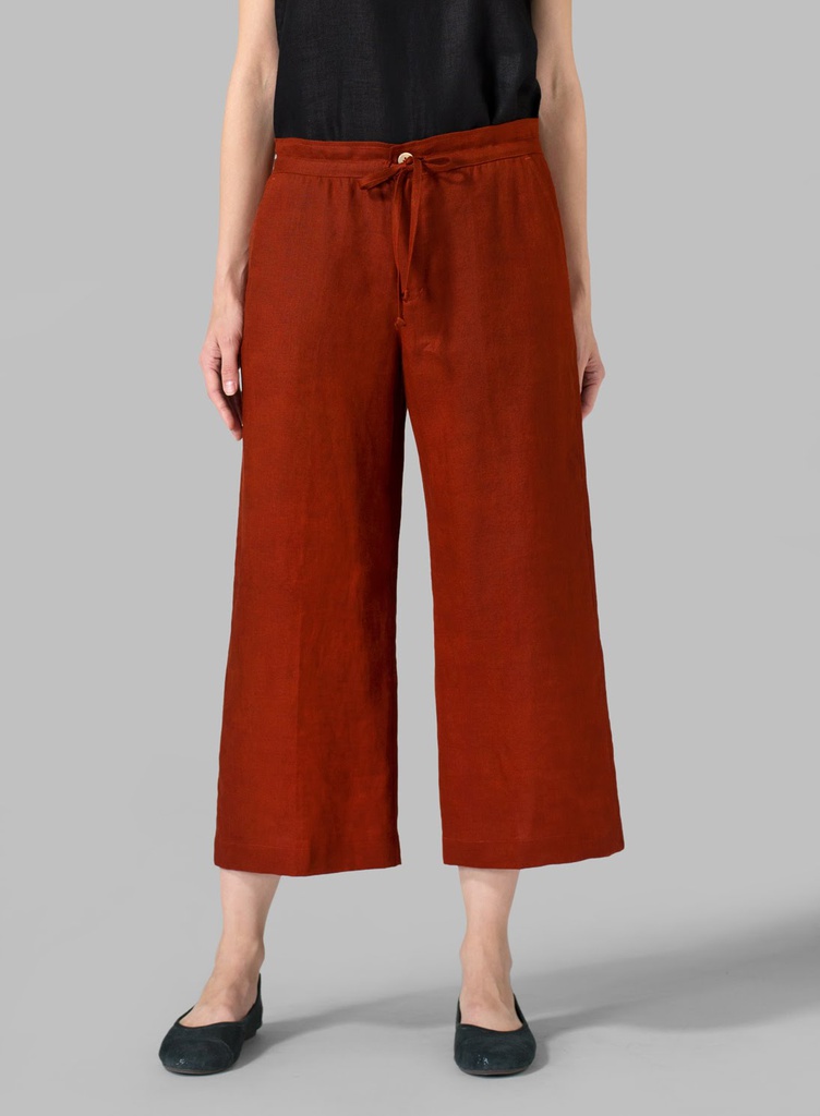 Linen Elastic Waist Capri Pants