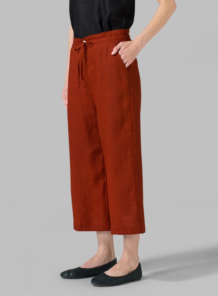 Linen Elastic Waist Capri Pants