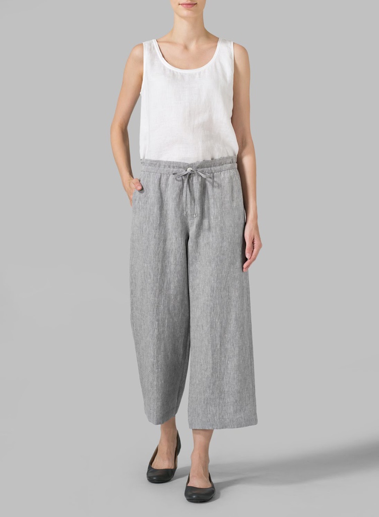 Linen Elastic Waist Capri Pants