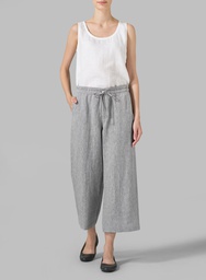 [P235] Linen Elastic Waist Capri Pants